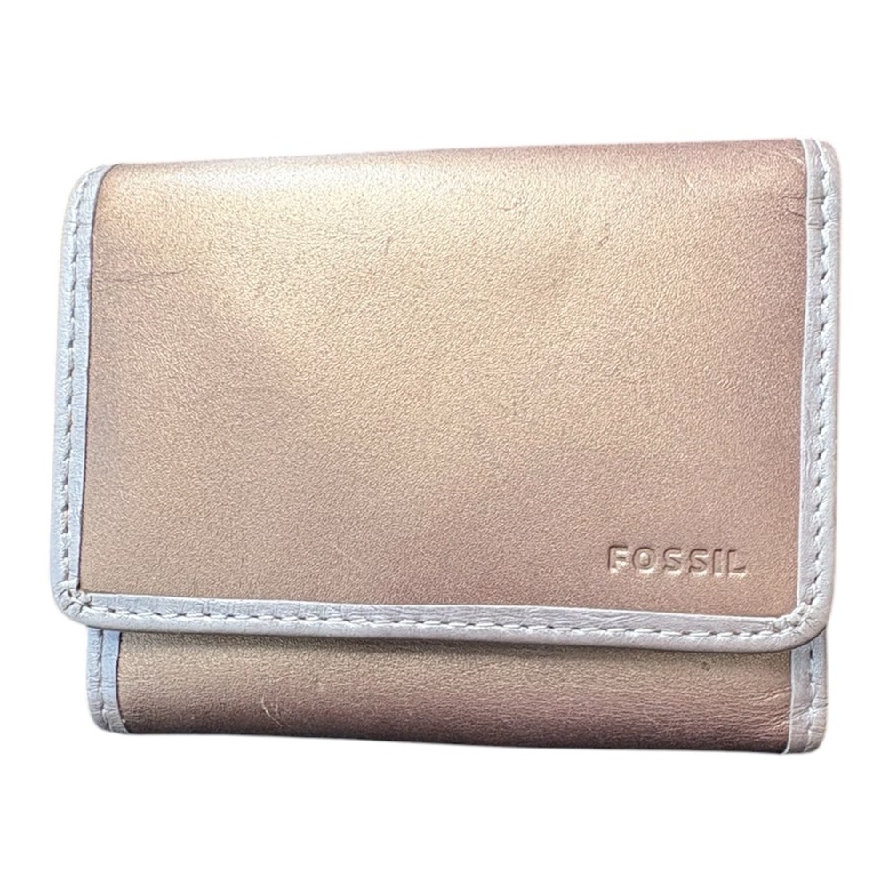 Fossil Women's Trifold‎ Wallet Gold Leather Zip Coin Zip Snap Pocket Medium
